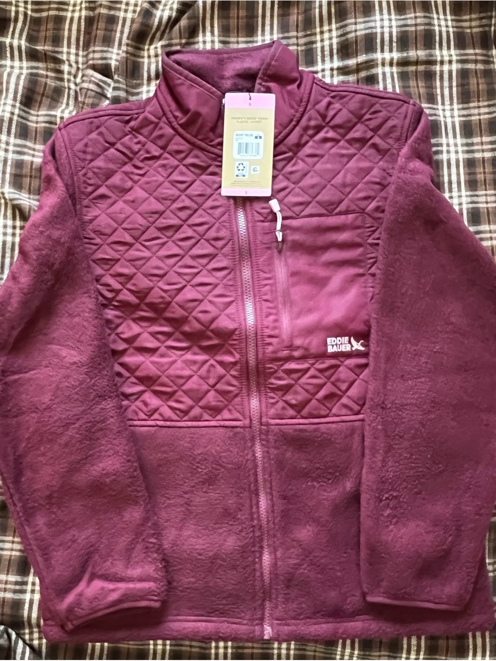 Eddie Bauer Quilted Mixed Media Fleece Jacket Burgundy Women’s Small